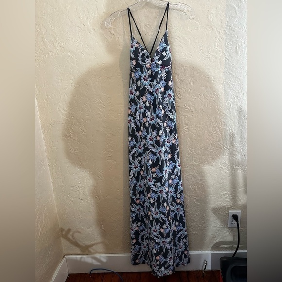 Helen Jon Rhapsody Gypsy Floral Maxi Dress Blue Gray Spaghetti Strap Size XS - Picture 4 of 5